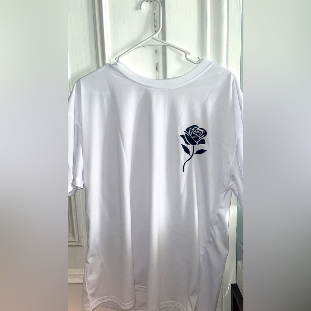 Large White Graphic Tee | Black Rose design